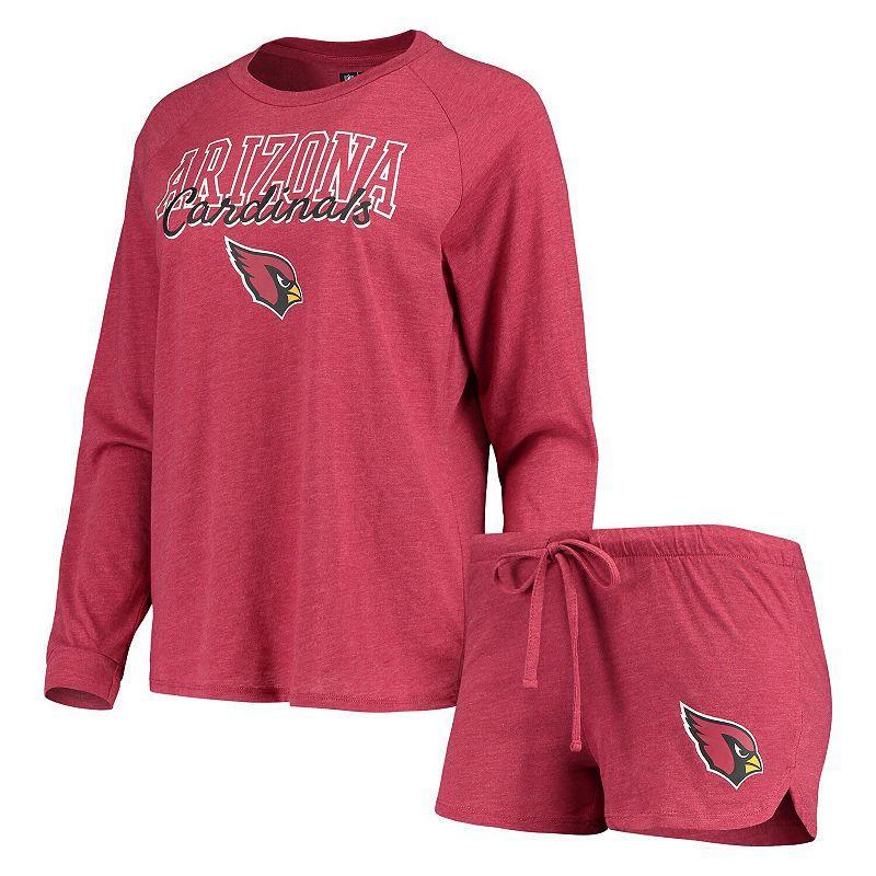 Womens Concepts Sport Cardinal Arizona Cardinals Meter Knit Long Sleeve Raglan Top & Shorts Sleep Set ACR Red Product Image