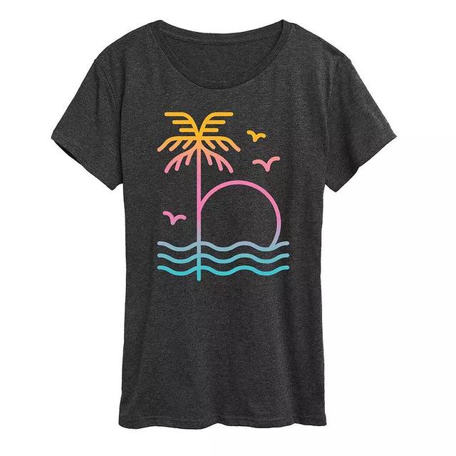 Womens Palm Sunset Ombre Graphic Tee Heather Grey Product Image