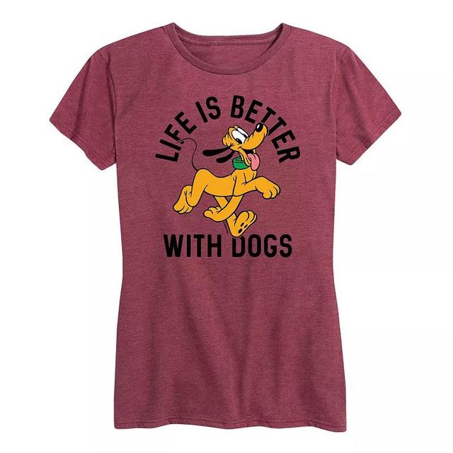 Disneys Pluto Womens Life Is Better With Dogs Graphic Tee Grey Green Product Image