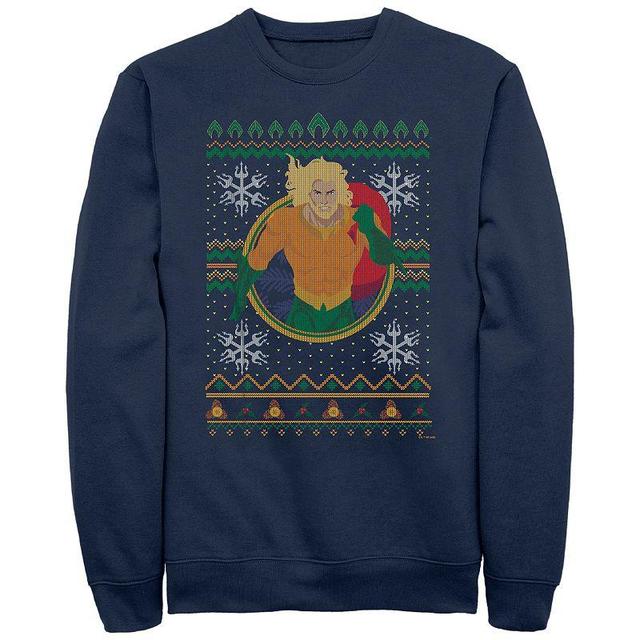 Mens Aquaman Christmas Sweater Graphic Fleece Blue Product Image