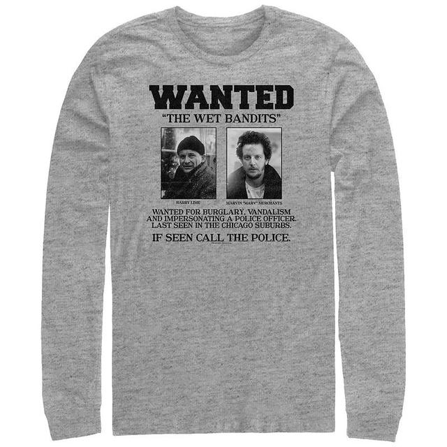 Mens Home Alone The Wet Bandits Wanted Sign Long Sleeve Graphic Tee Athletic Grey Product Image