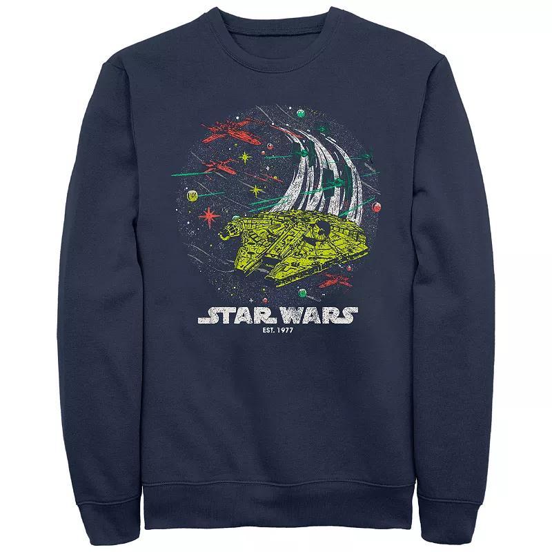 Mens Star Wars Colorful Space Fight Graphic Fleece Blue Product Image