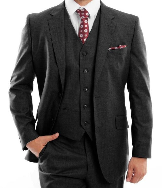 Arezzo Collection - 100% Wool Suit Modern Fit Italian Style 3 Piece in Black Product Image