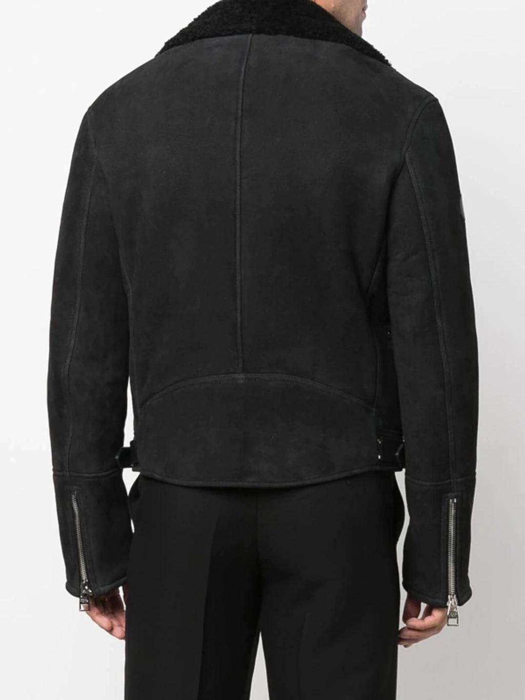 Logo-patch Shearling Biker Jacket In Black Product Image