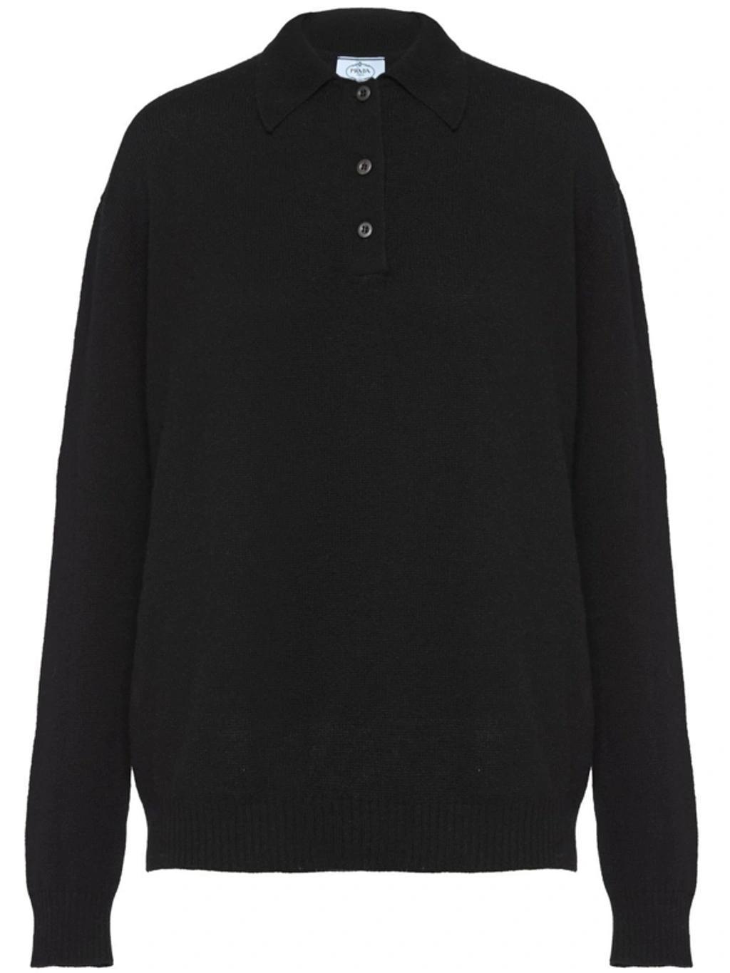 Long-sleeved Knitted Polo Shirt In Black product image