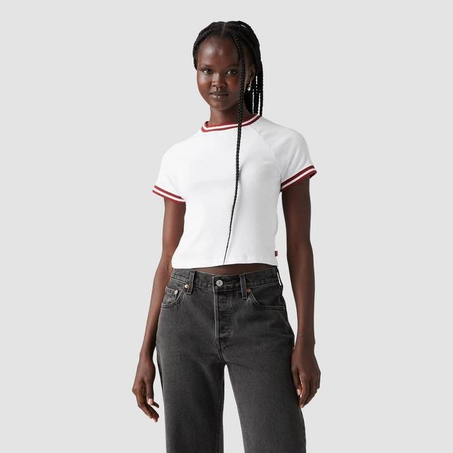 Levis Womens Short Sleeve Cropped Oracle Ringer T-Shirt - White/Red Product Image