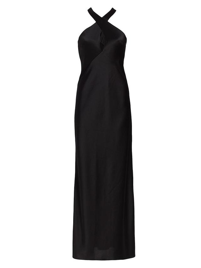 Womens Evelyn Satin Crisscross Halter Gown Product Image