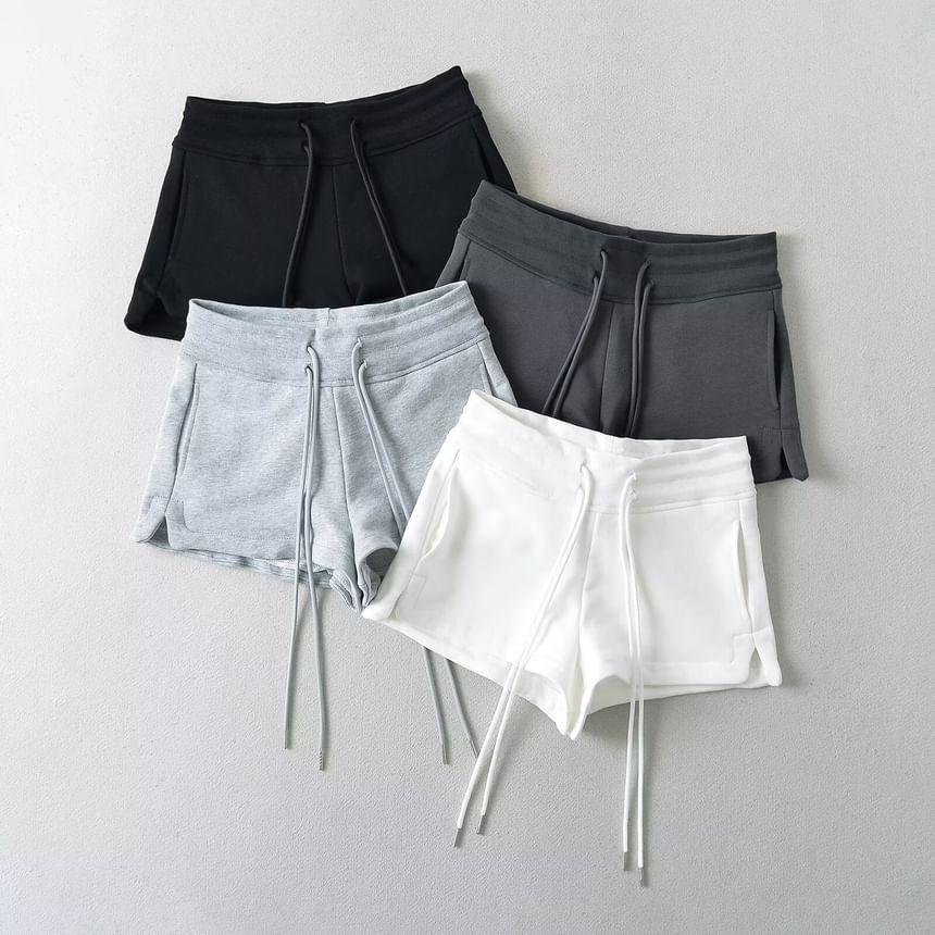 Low Rise Plain Slit Sweat Shorts Product Image