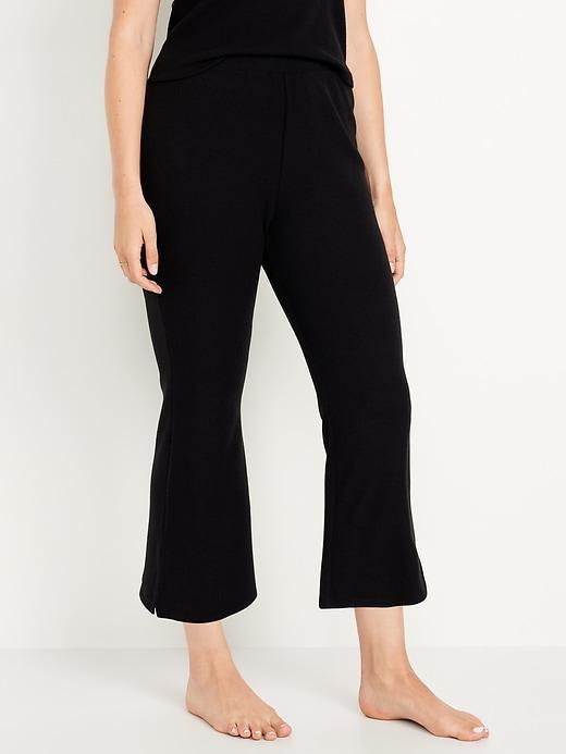 High-Waisted Ribbed Crop Flare Lounge Pants Product Image