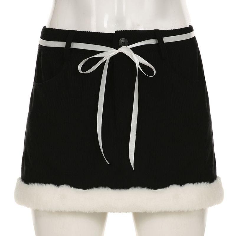 Low Rise Fluffy Trim Mini Pencil Skirt Product Image