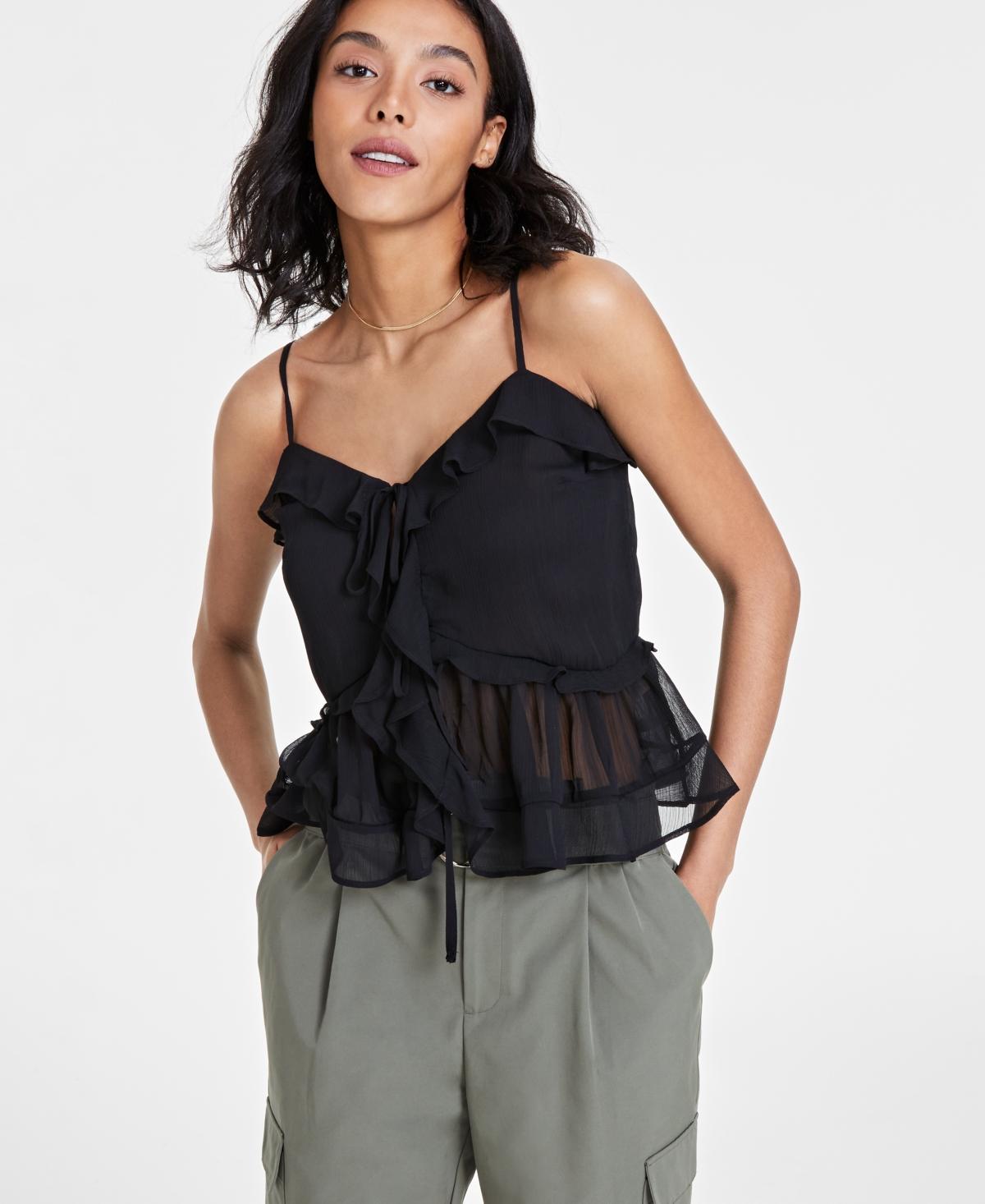 Bar Iii Womens Ruffled V-Neck Tie-Front Tank Top, Created for Macys Product Image