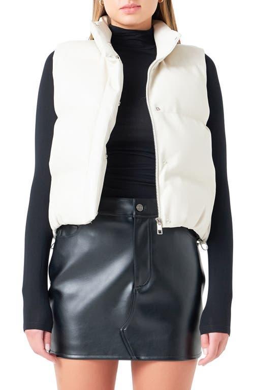 Grey Lab Faux Leather Crop Puffer Vest Product Image