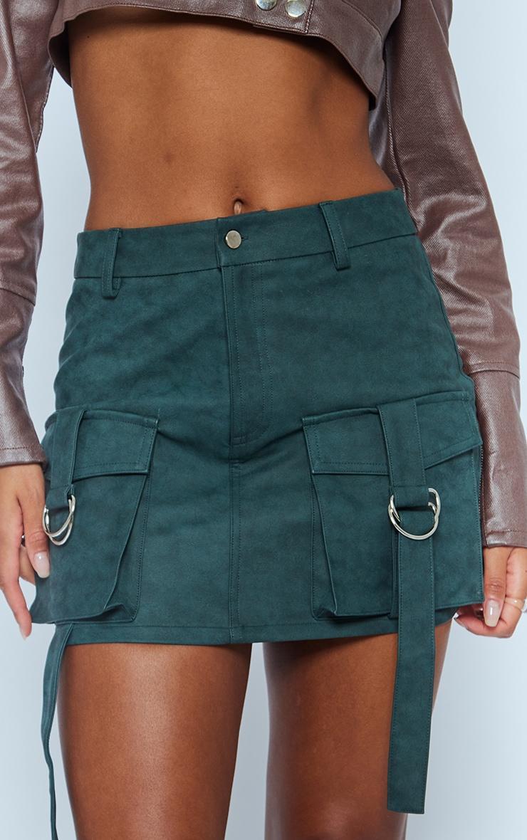 Green Washed Faux Leather Pocket Cargo Mini Skirt Product Image