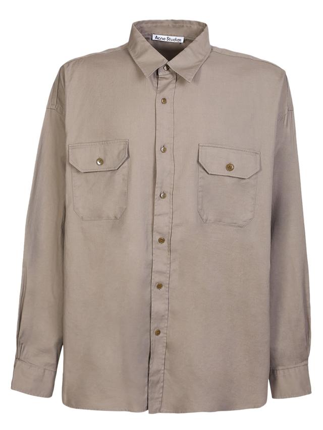 ACNE STUDIOS Setir Oversized Logo-print Cotton-twill Shirt In Cream Product Image