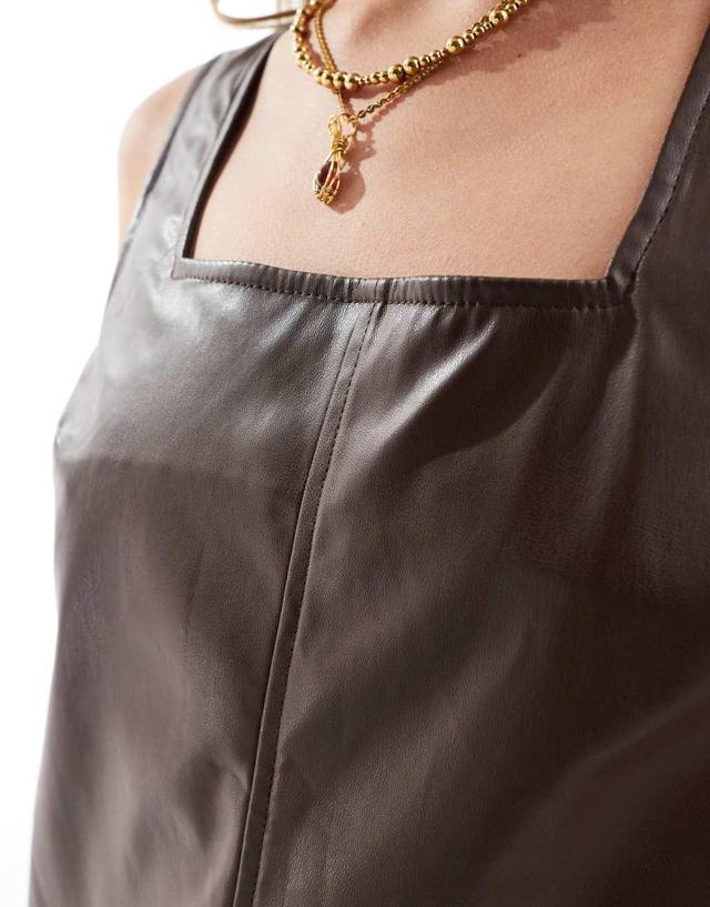 ASOS DESIGN faux leather tank top in brown Product Image