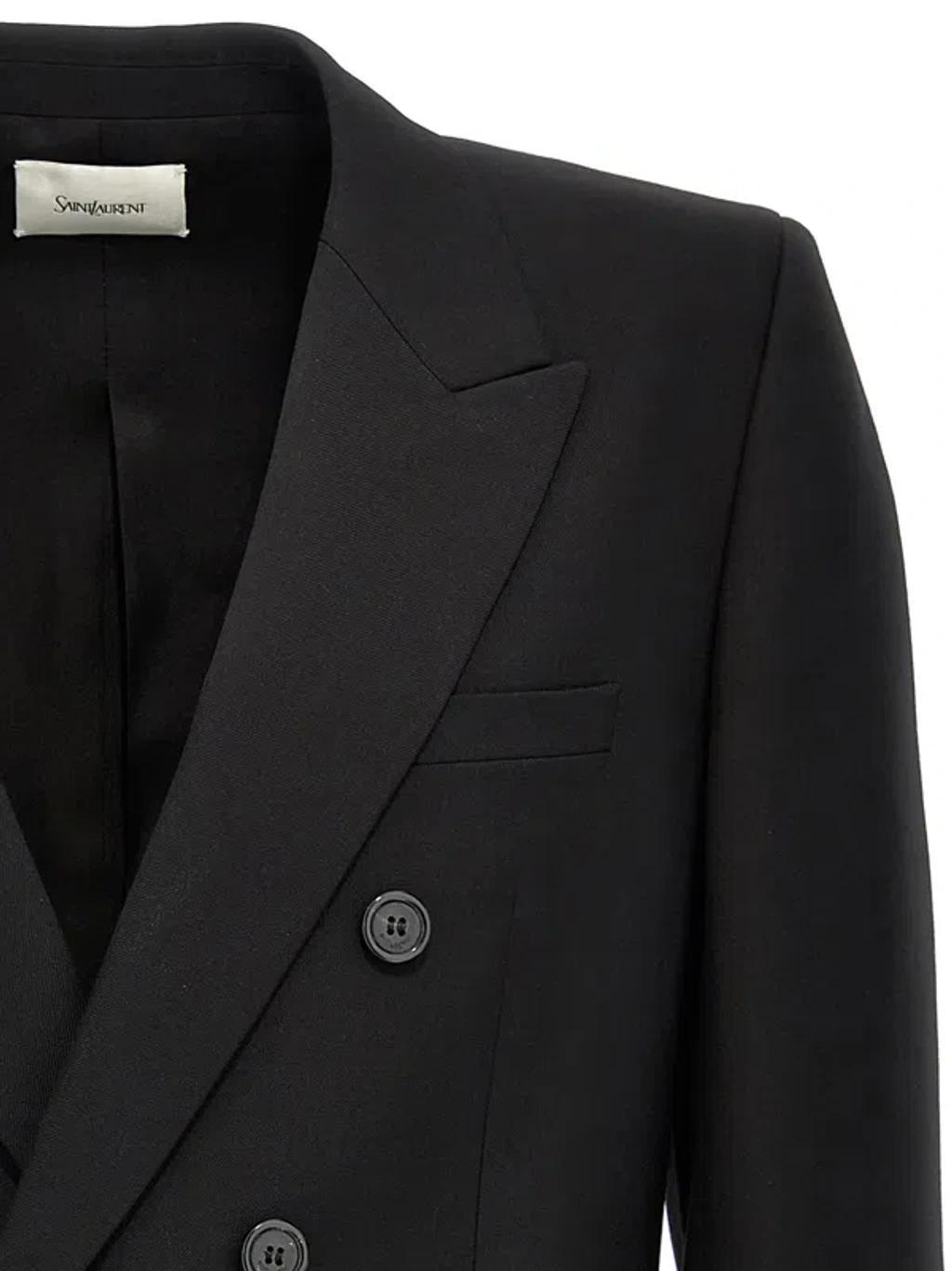 Double Breasted Wool Blazer In Black Product Image