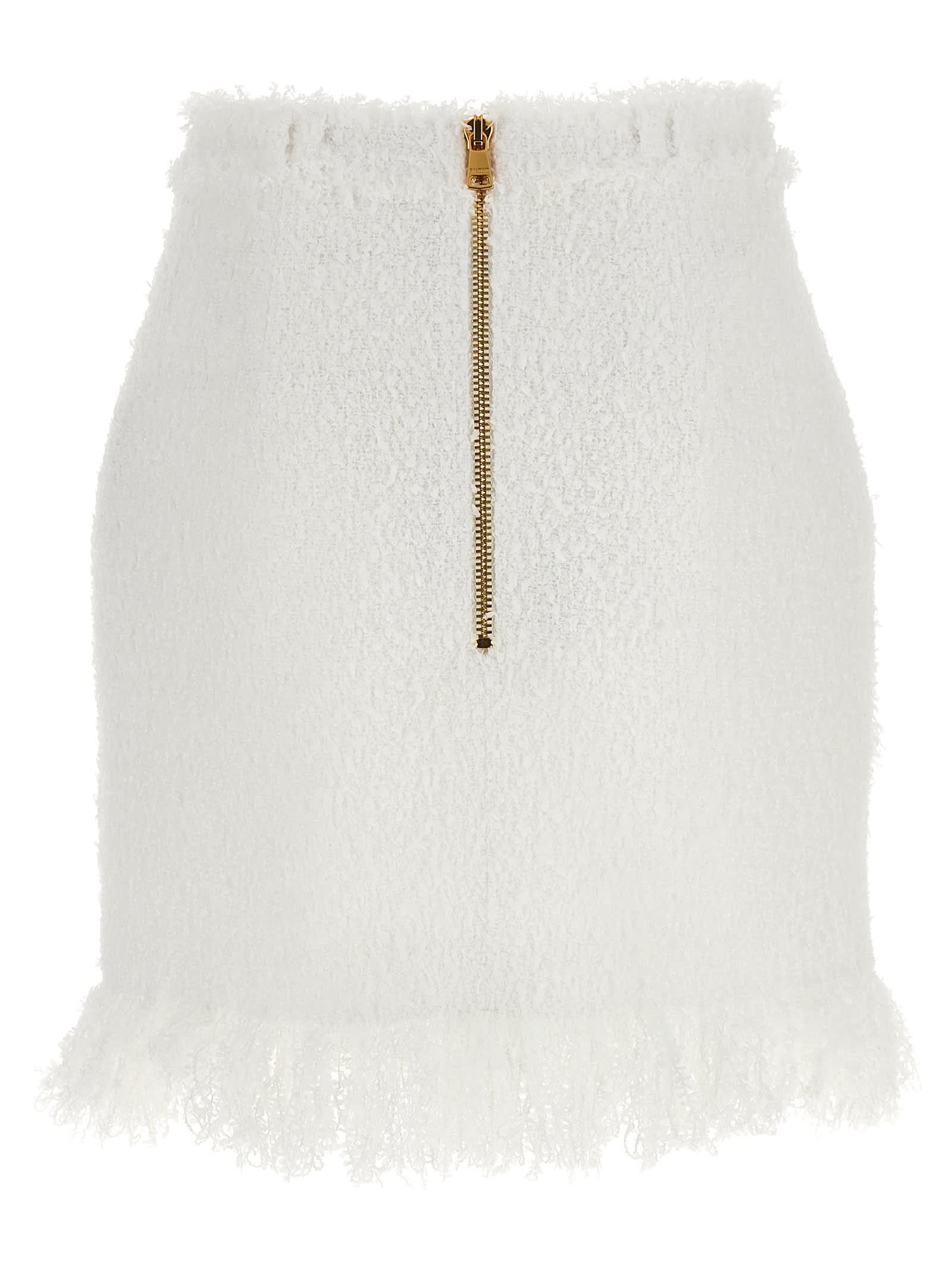 BALMAIN Button Tweed Skirt In White Product Image