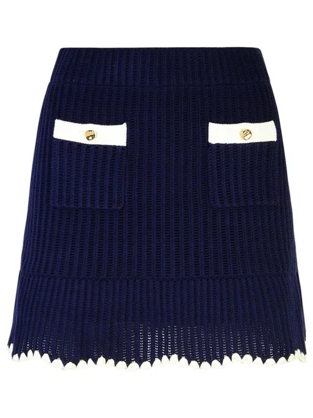 Flared Crochet Contrast Trim Mini Skirt In Navy Product Image