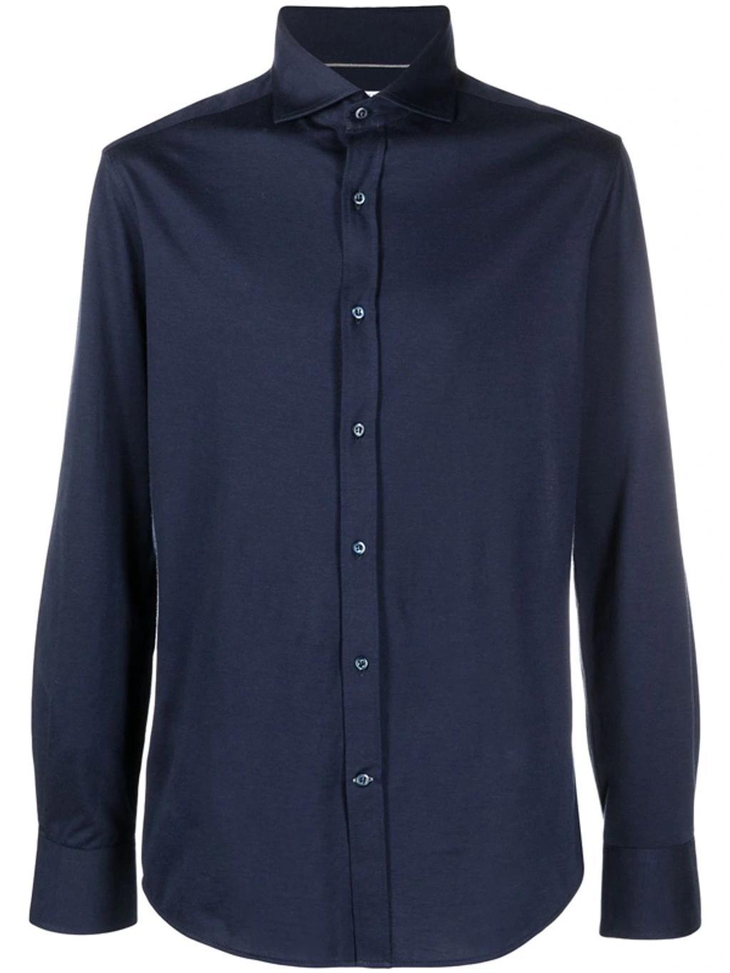 Classic Collar Buttoned Shirt In Blue Product Image