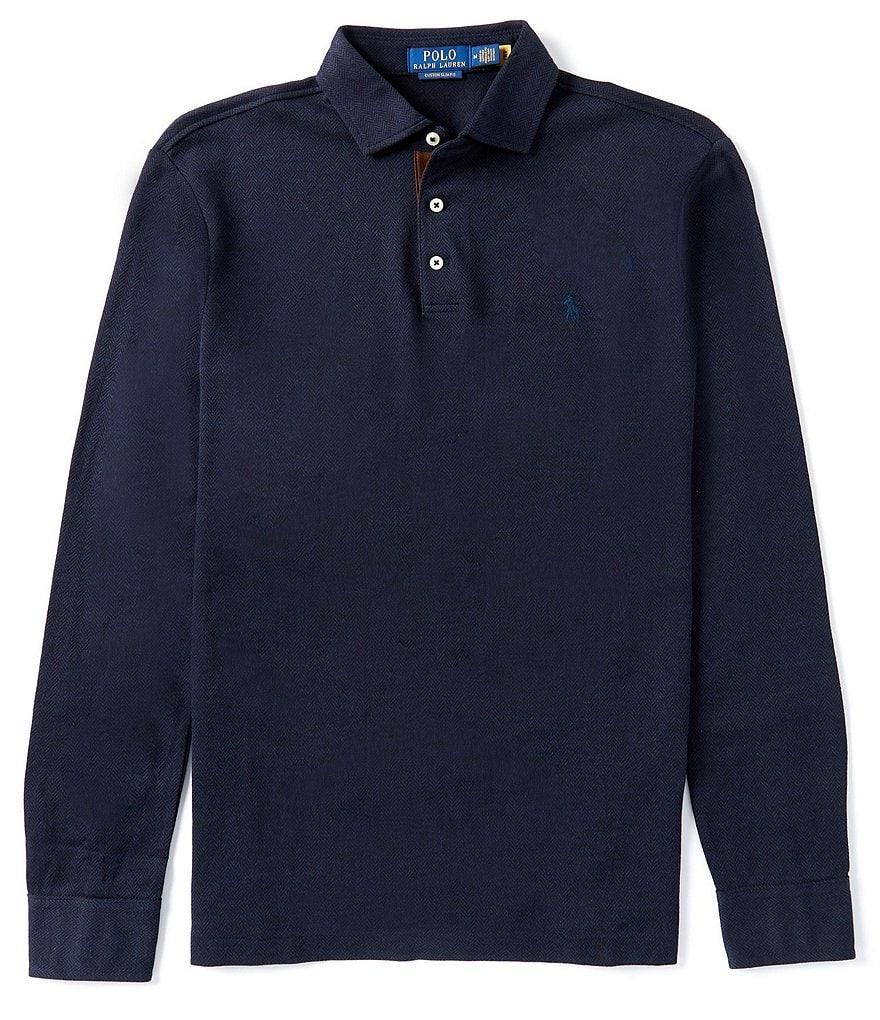 Polo Ralph Lauren Custom Slim Fit Herringbone Jacquard Long Sleeve Polo Shirt Product Image