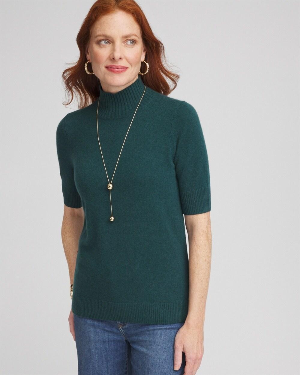 Cashmere Elbow Sleeve Mock Neck Sweater Product Image