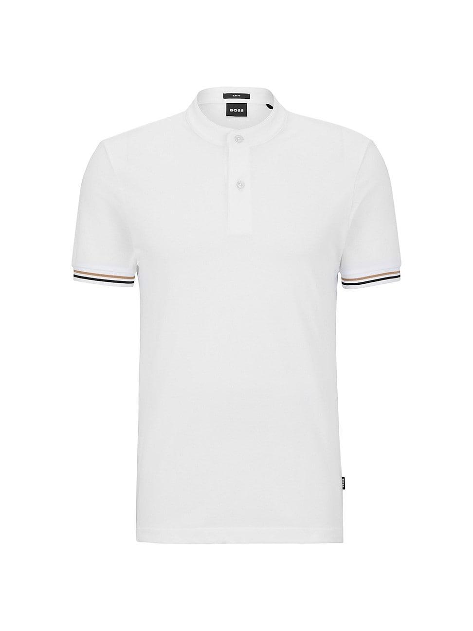 Mens Collarless Slim-Fit Polo Shirt in Cotton Piqu Product Image