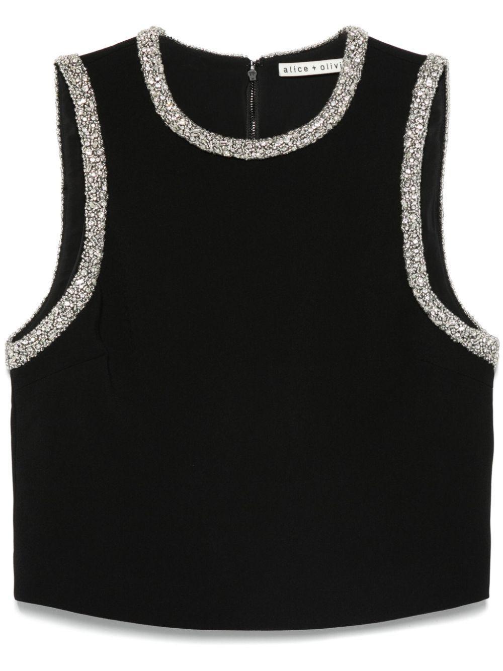 ALICE AND OLIVIA Alice + Olivia Amal Rhinestone Detail Tank In Black Product Image