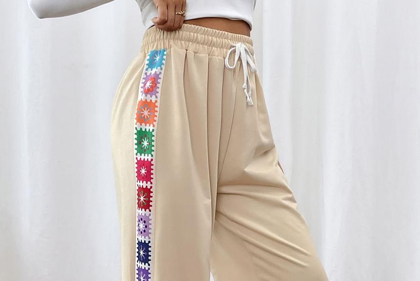 Drawstring Waist Crochet Knit Wide Leg Sweatpants Product Image