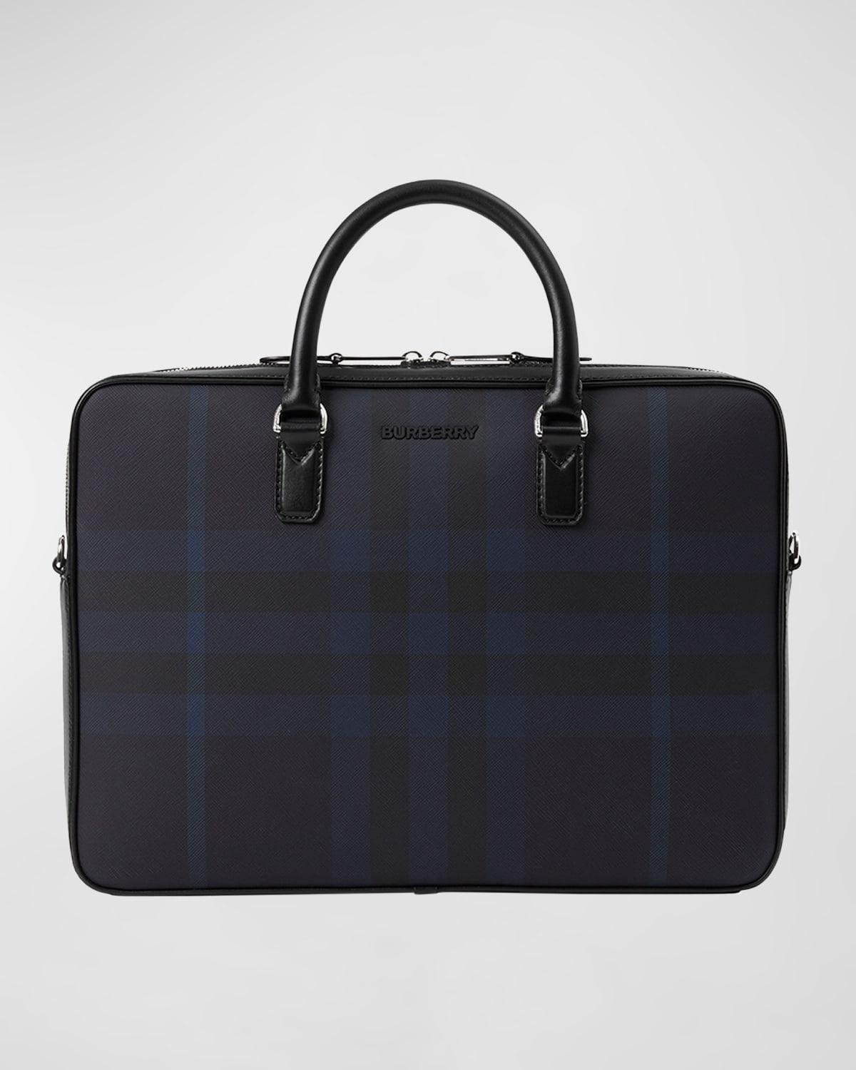 Mens Slim Ainsworth Check Leather Briefcase Product Image