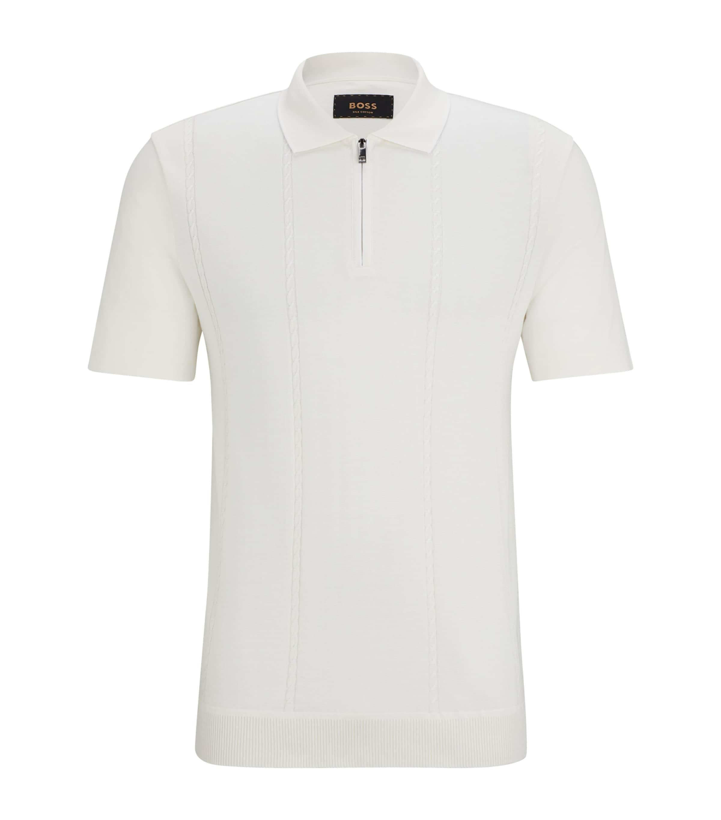 HUGO BOSS Zip-neck Polo Shirt In Cotton And Silk In White Product Image