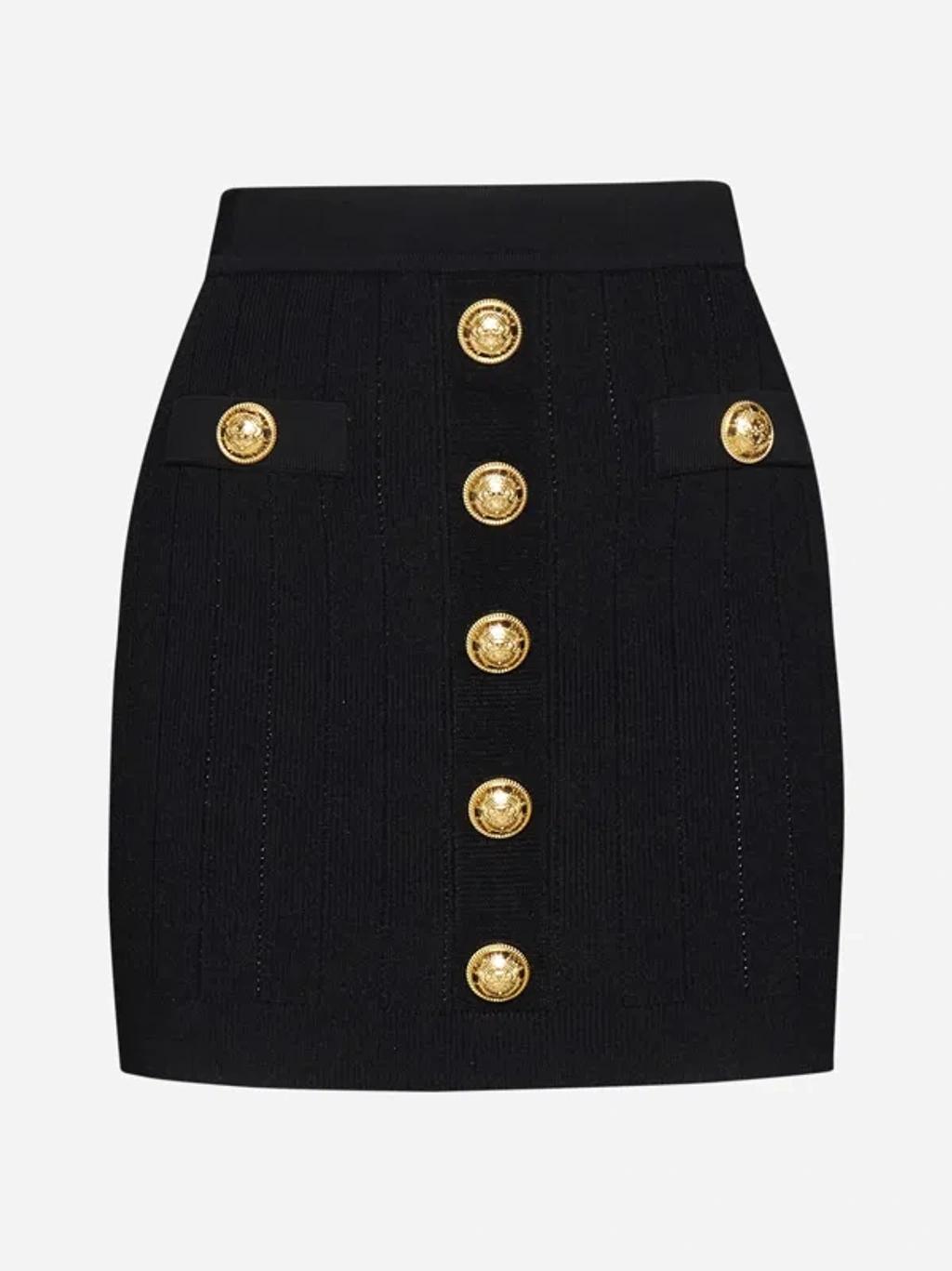 BALMAIN Knit Mini Skirt With Embossed Buttons In Black Product Image