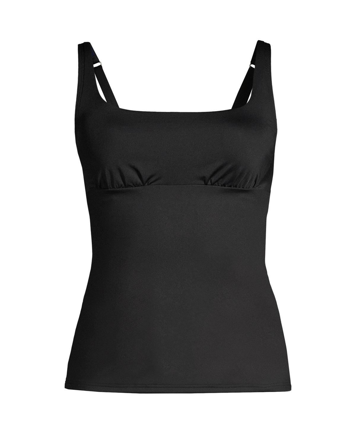 Womens Lands End Tummy Control UPF 50 Squareneck Tankini Top Black Product Image