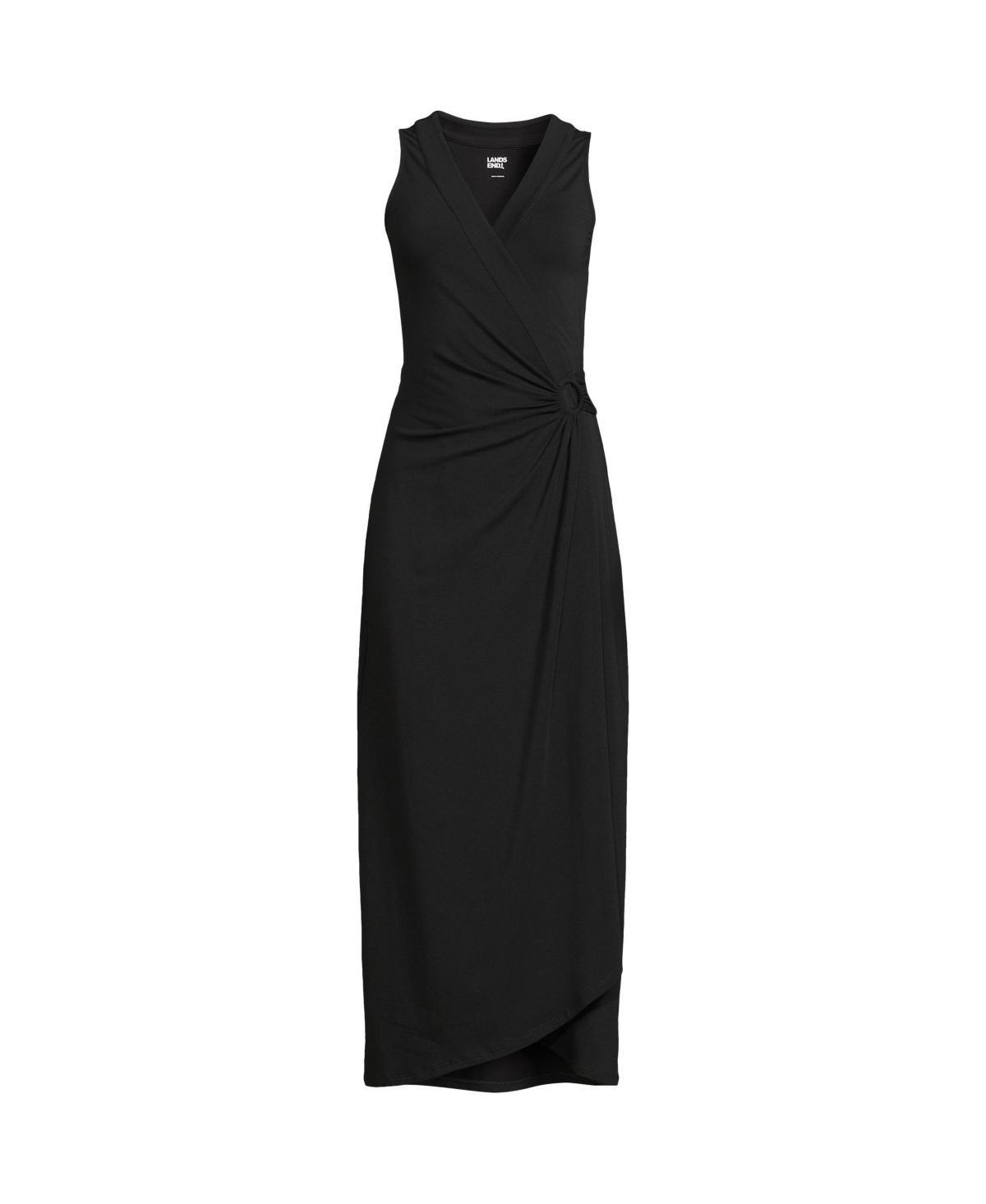 Womens Lands End High Neck Cover-Up Maxi Dress Black Product Image