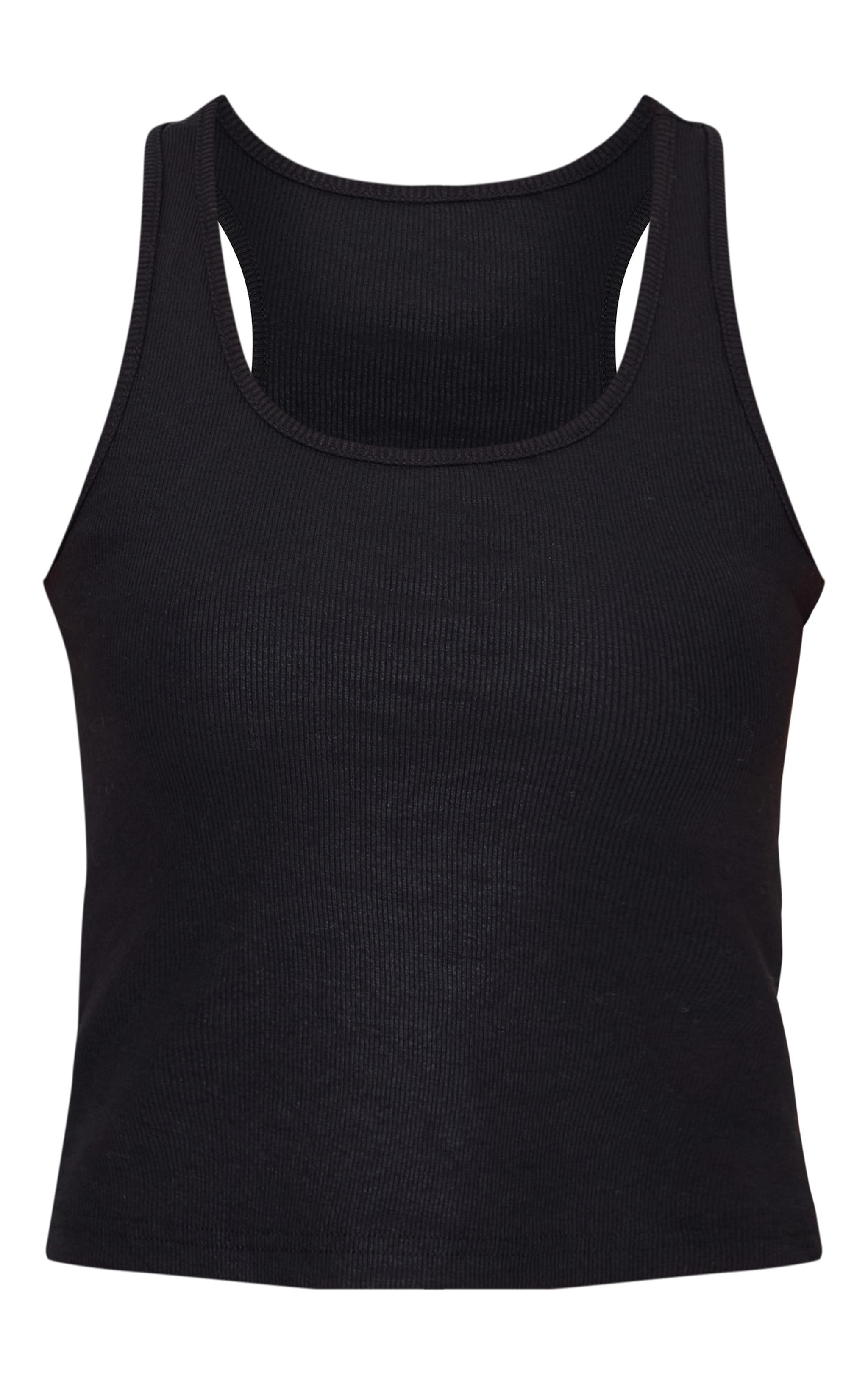 Black Metallic Ribbed Scoop Neck Long Vest Top Product Image