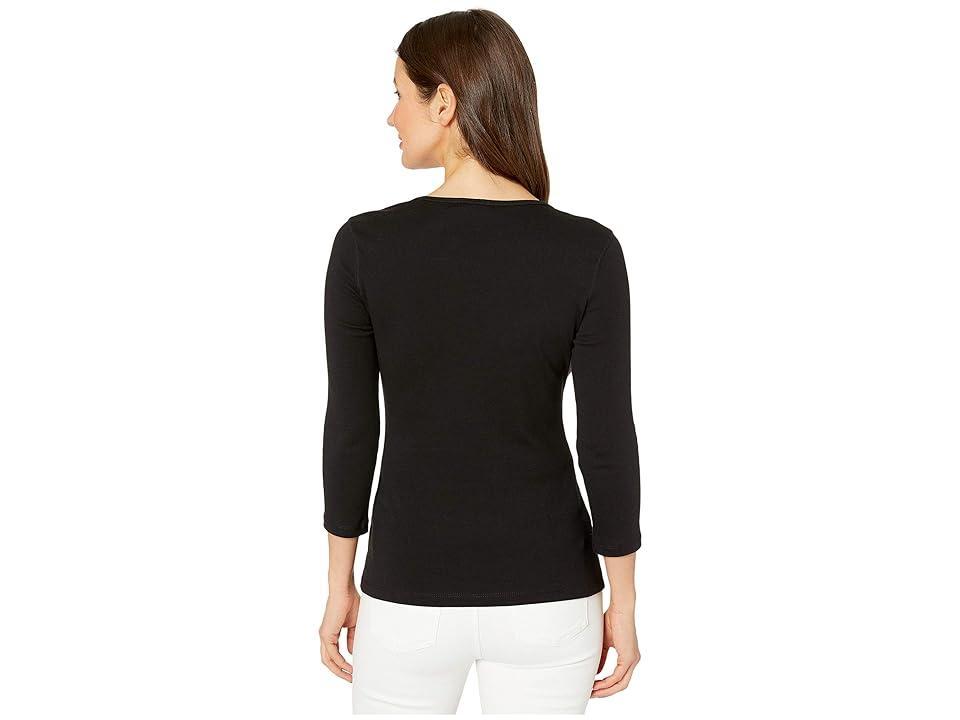 Lilla P 1x1 Rib 3/4 Sleeve V-Neck Top (Black) Women's Clothing Product Image