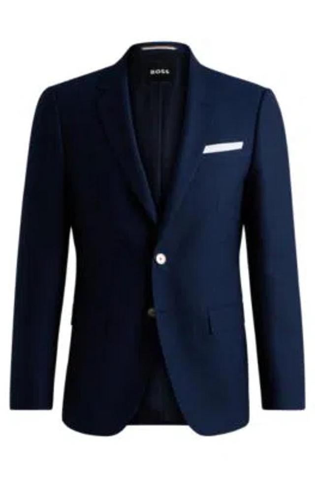 HUGO BOSS Slim-fit Jacket In Patterned Wool In Dark Blue Product Image