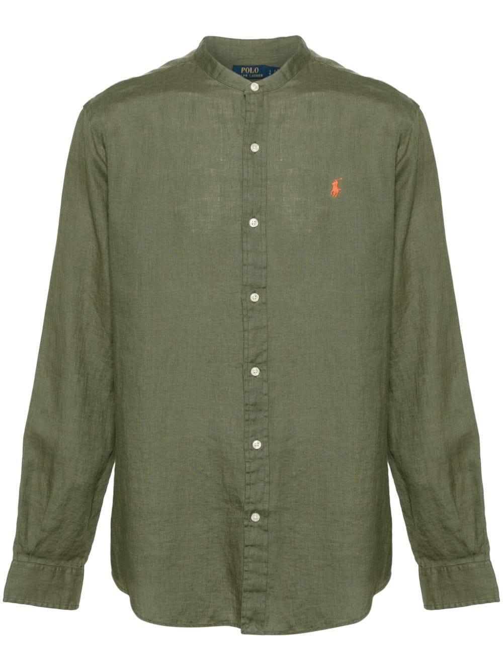 Polo-pony-motif Linen Shirt In Green Product Image