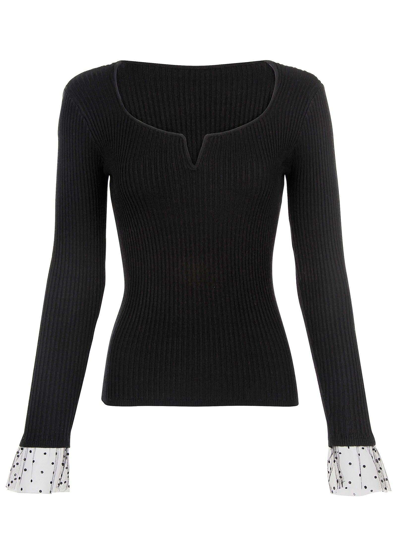 Ribbed Organza Sweater  - Black product image