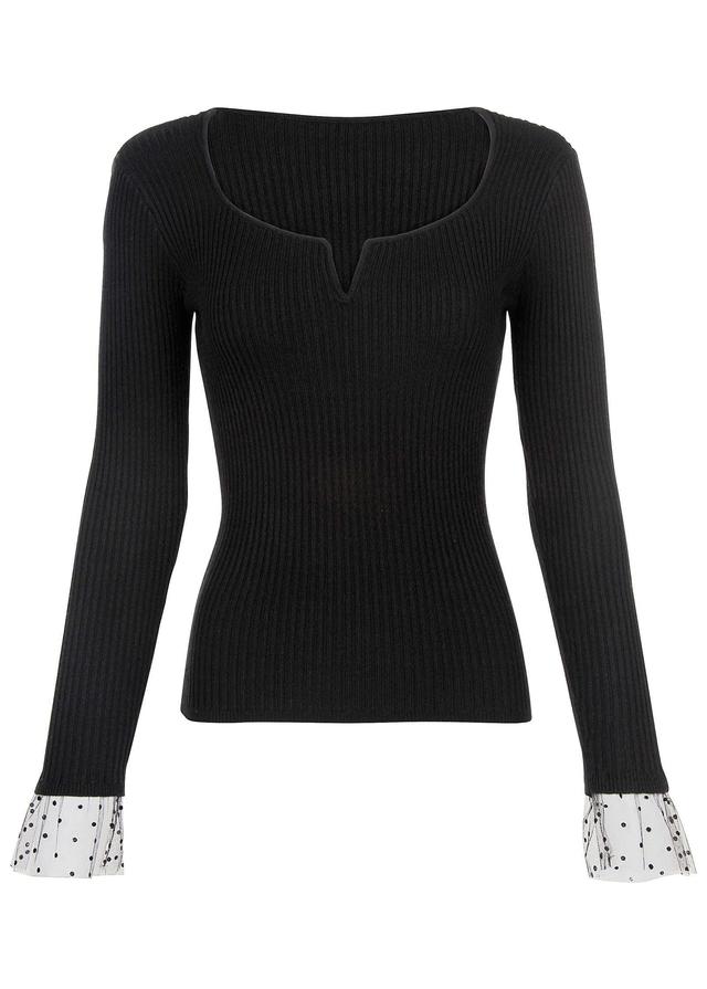 Ribbed Organza Sweater  - Black Product Image