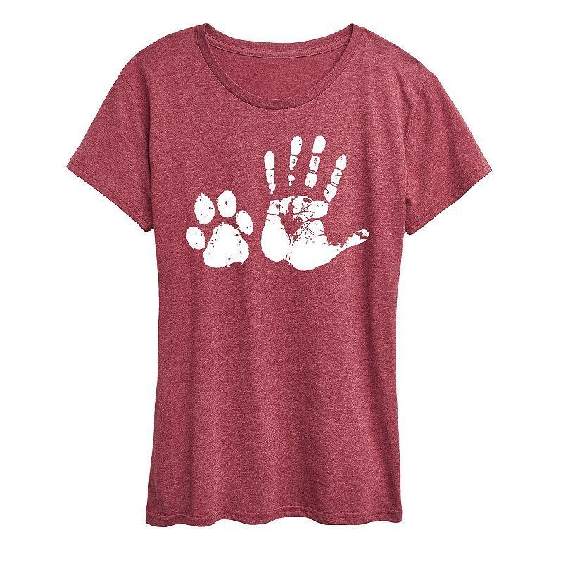 Womens Hand And Paw Print Graphic Tee, Girls Grey Blue Product Image