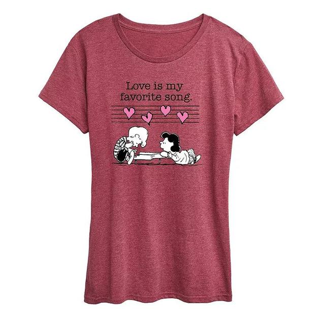 Womens Peanuts Valentines Piano Graphic Tee Grey Dark Red Product Image