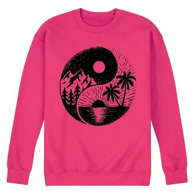 Mens Yin Yang Mountains Sea Fleece Sweatshirt Pink Product Image