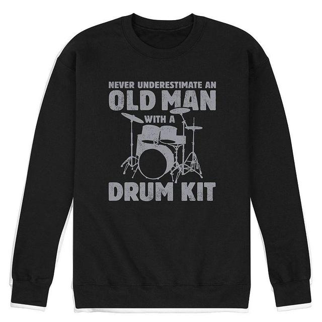 Mens Never Underestimate Old Man Drum Kit Graphic Fleece Sweatshirt Blue Product Image