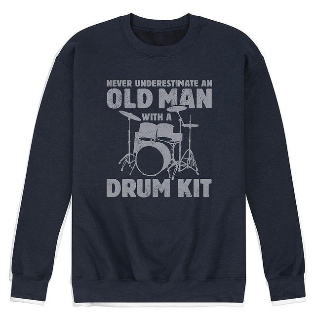 Mens Never Underestimate Old Man Drum Kit Graphic Fleece Sweatshirt Blue Product Image