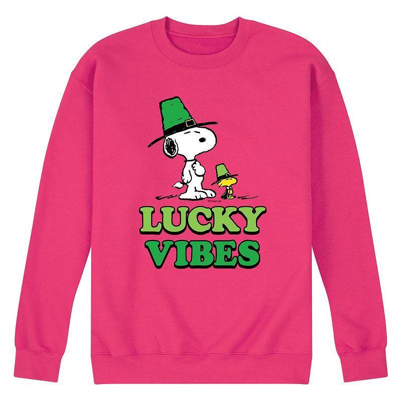 Mens Peanuts Lucky Vibes Fleece Sweatshirt Med Grey Product Image