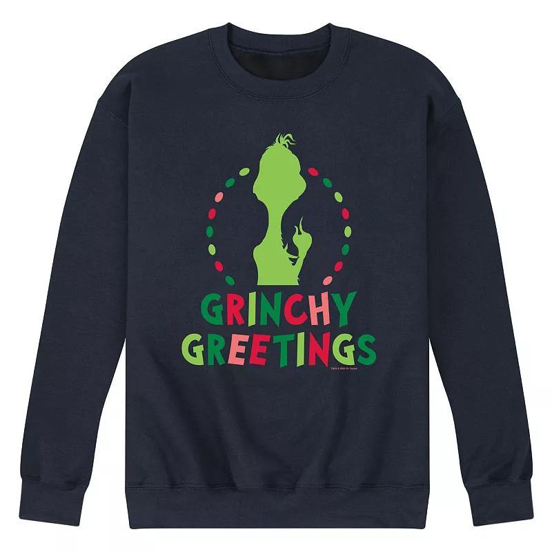 Mens Dr. Seuss The Grinch Grinchy Greetings Fleece Sweatshirt Blue Product Image