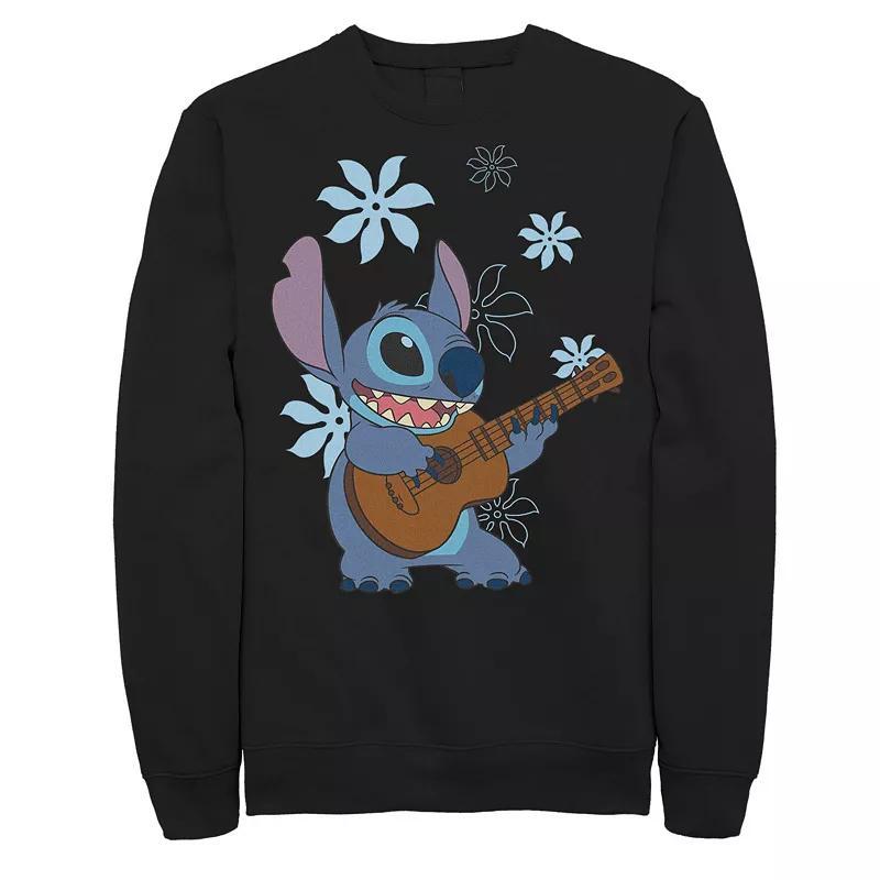 Disneys Lilo & Stitch Big & Tall Flowers Background Fleece Sweatshirt, Mens Black Product Image