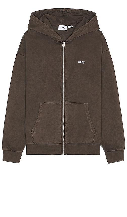 Obey Lowercase Pigment Zip Hoodie in Brown. Size L. Product Image