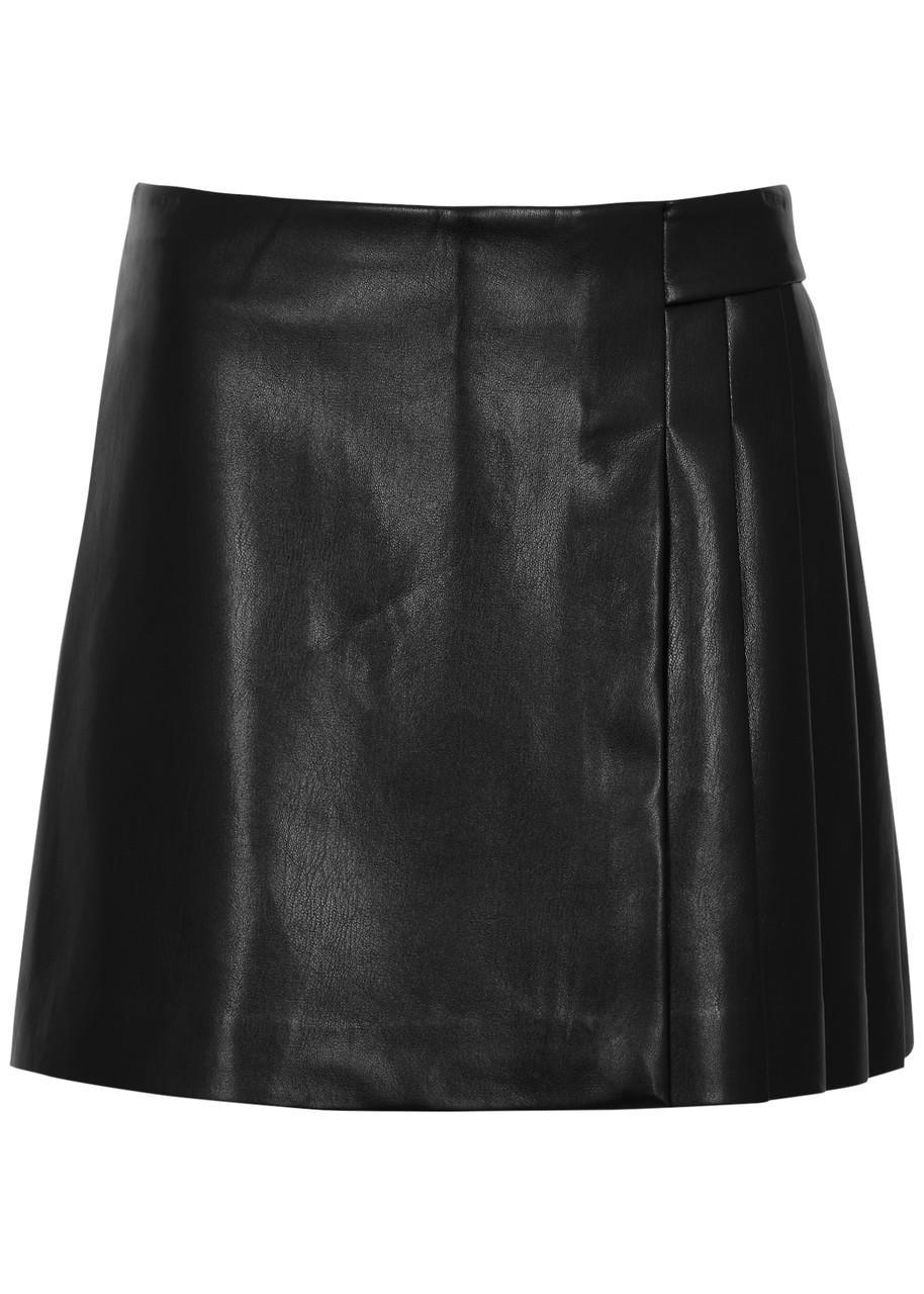 ALICE AND OLIVIA Toni Vegan Leather Asymmetric Pleated Min Skirt In Black Product Image