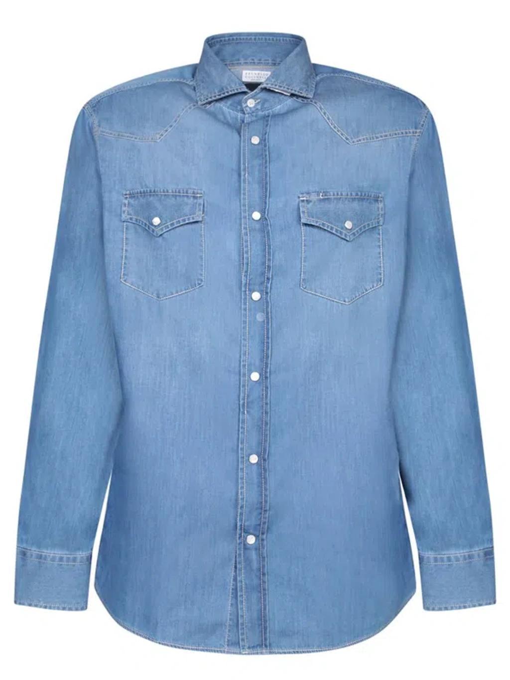 BRUNELLO CUCINELLI Texana Denim Blue Shirt Product Image